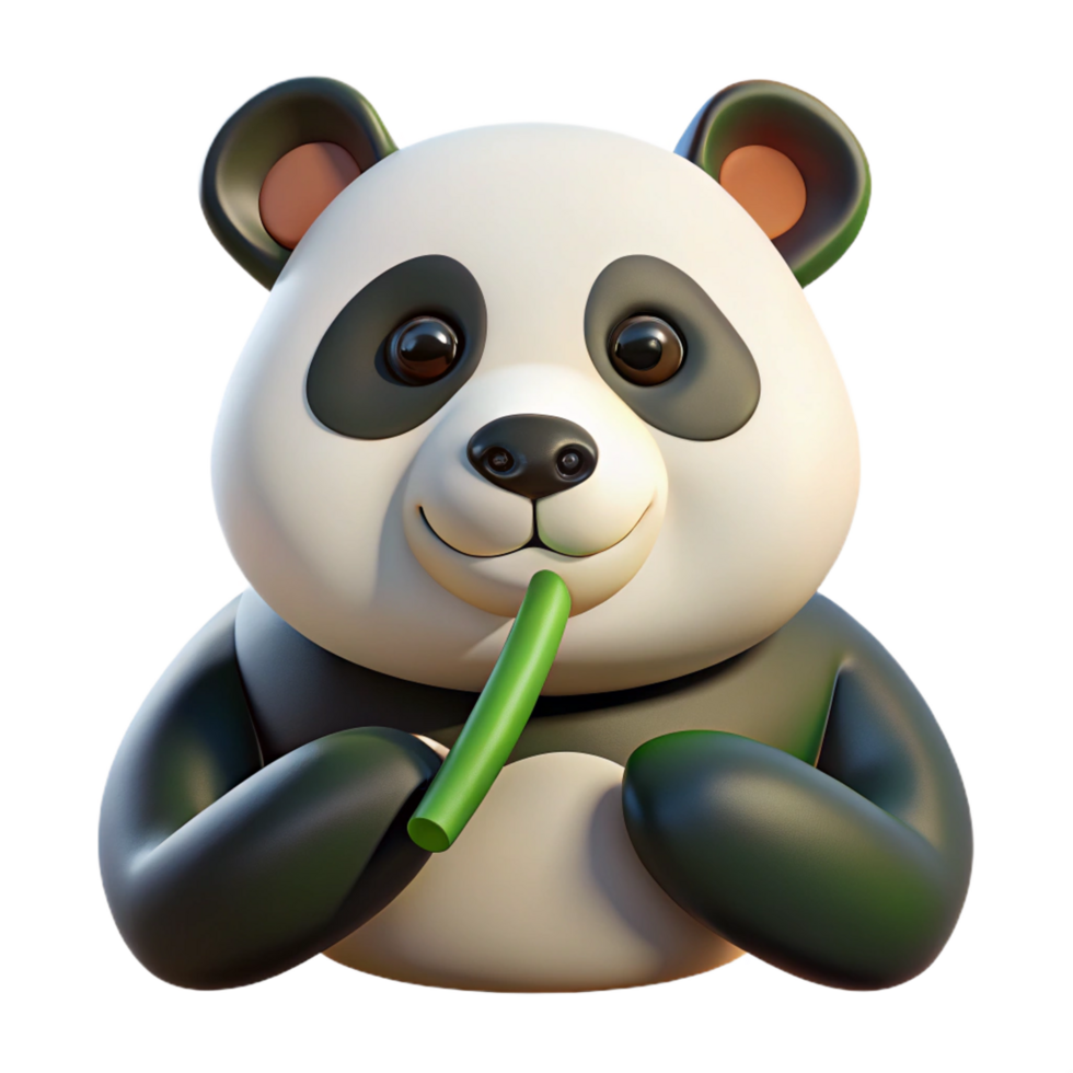 signature mid century A giant panda munching on bamboo, close up portrait, soft lighting flawless png