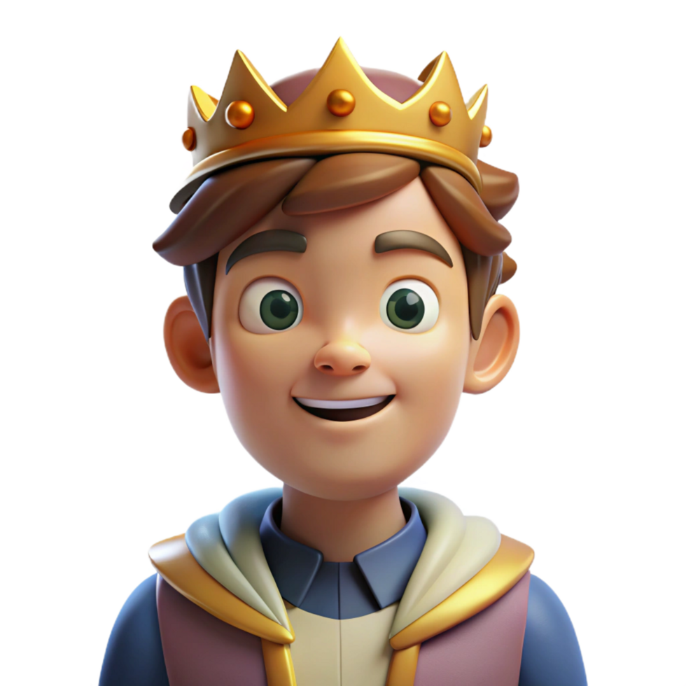 alluring notable Portrait of a charming prince with a regal crown, a dashing smile, and a confident posture, lit by warm, royal lighting, in a fairytale style png