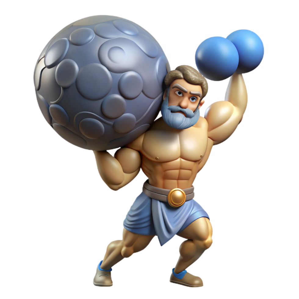 calm captivating A stoic Atlas bearing the weight of the world on his shoulders, muscles straining, dramatic lighting, Baroque style, impeccable png