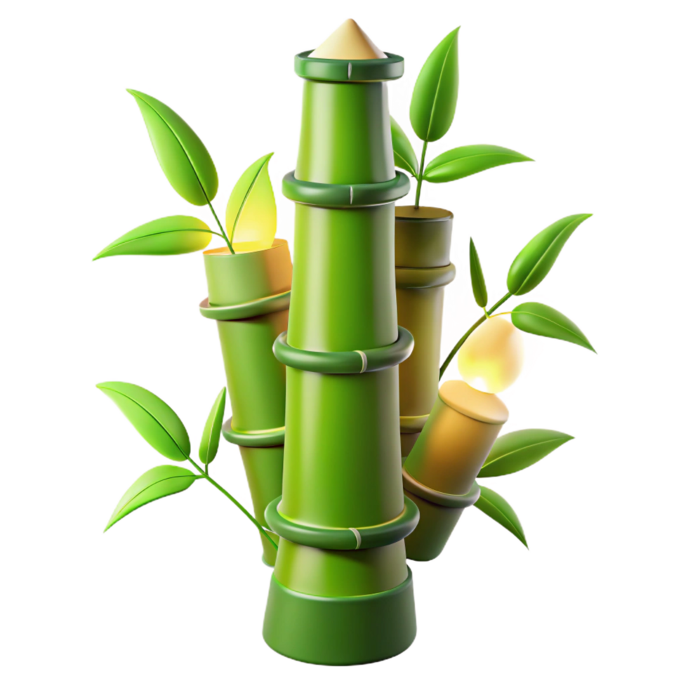pristine baroque Bamboo skyscraper swaying in the wind, soft green light filtering through the leaves, sustainable architecture style masterfully captured png
