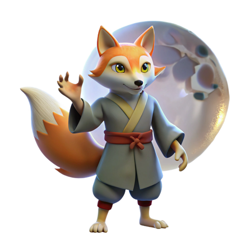 standout gothic A cunning Kitsune transforming from a fox into a human under the light of a full moon, anime style flawless png