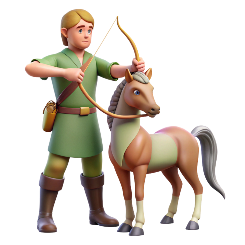 immaculate reflective avant garde A wise centaur teaching archery to a young human, serene forest setting, Renaissance style professional png