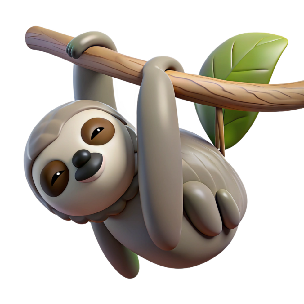 timeless avant garde A sleepy sloth hanging upside down from a tree branch, dappled sunlight, nature documentary style high resolution png