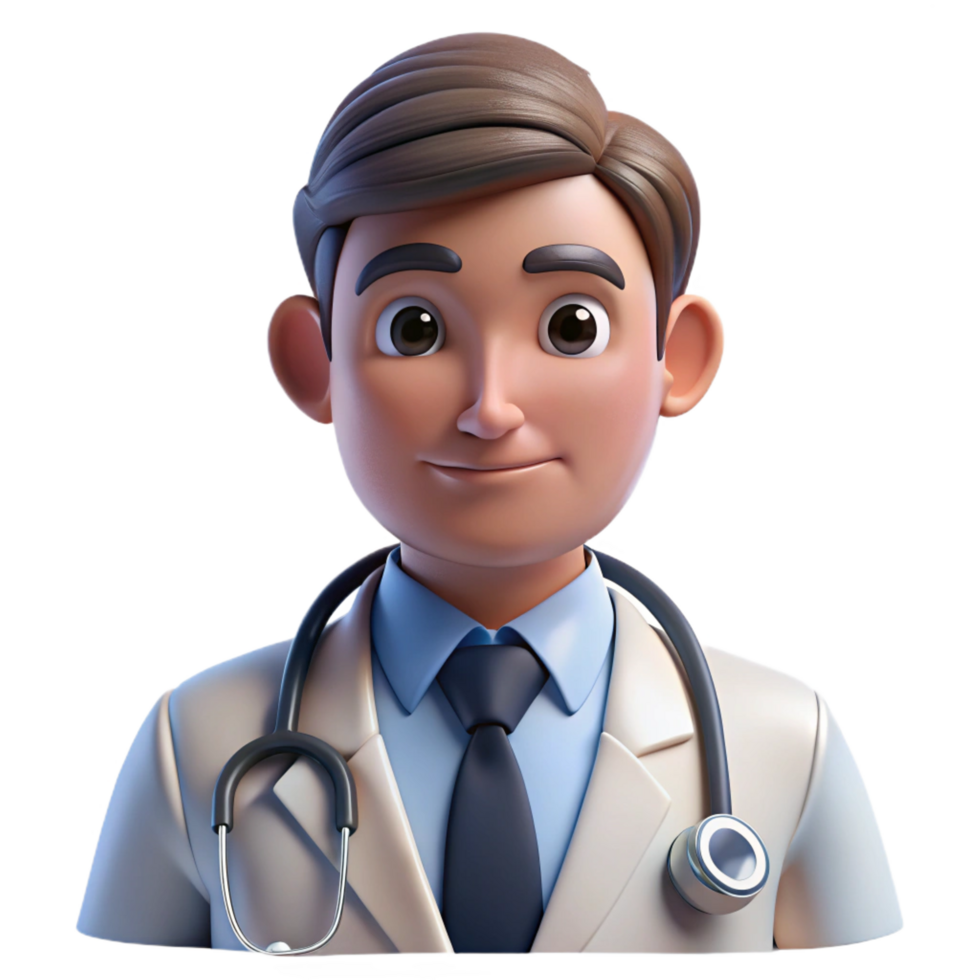 playful striking Portrait of a tired doctor with stethoscope, hospital room lighting, realistic style crisp png