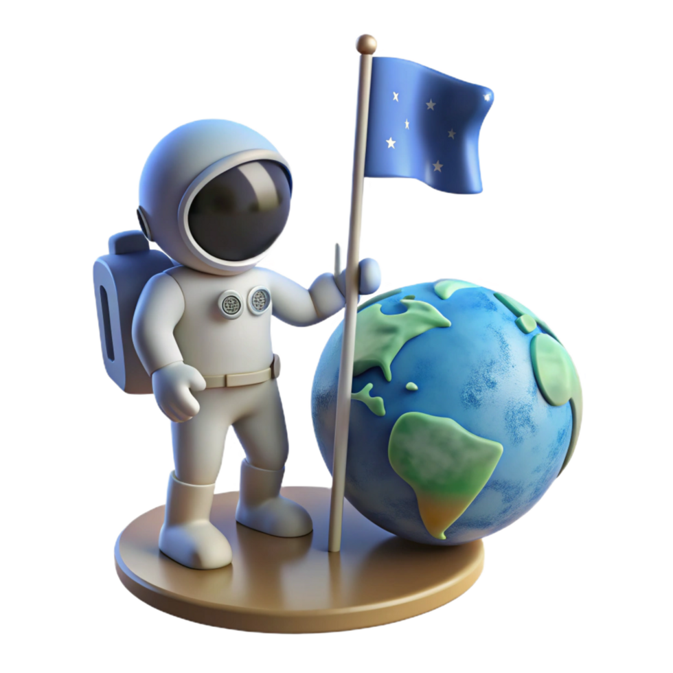 remarkable retro A lone astronaut plants a glowing flag on a desolate, alien planet, the Earth visible as a small blue marble in the distance. Realistic style, dramatic lighting flawless png