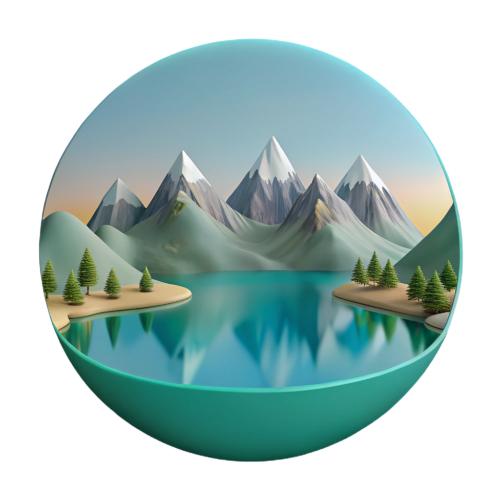magnificent celebrated A peaceful lake reflecting the surrounding mountains, calm water, serene style, soft colors, png