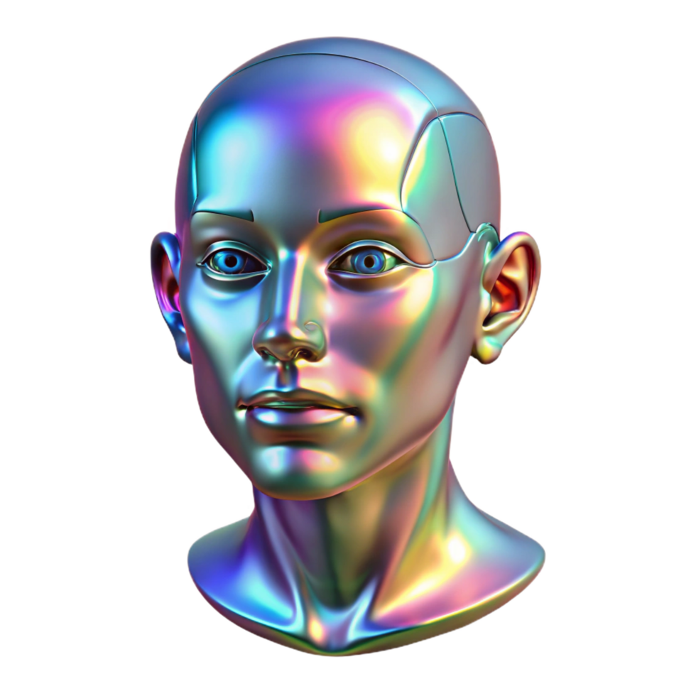 striking distinctive A holographic projection of a human face, glitching and distorting, cyberpunk style png