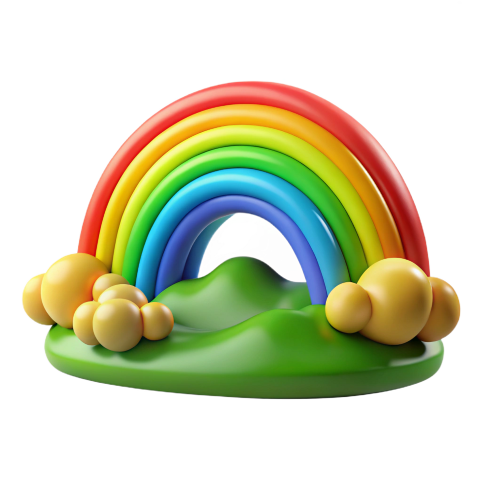 exquisite passionate victorian A vibrant rainbow arcing over a green valley, after a rain shower, bright and cheerful, cartoon style high quality png