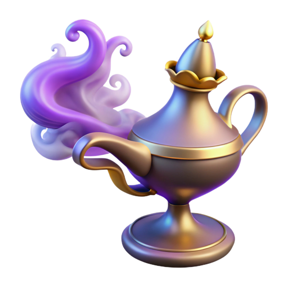 striking rustic A powerful djinn emerging from a magic lamp, swirling smoke, orientalist style genuine png