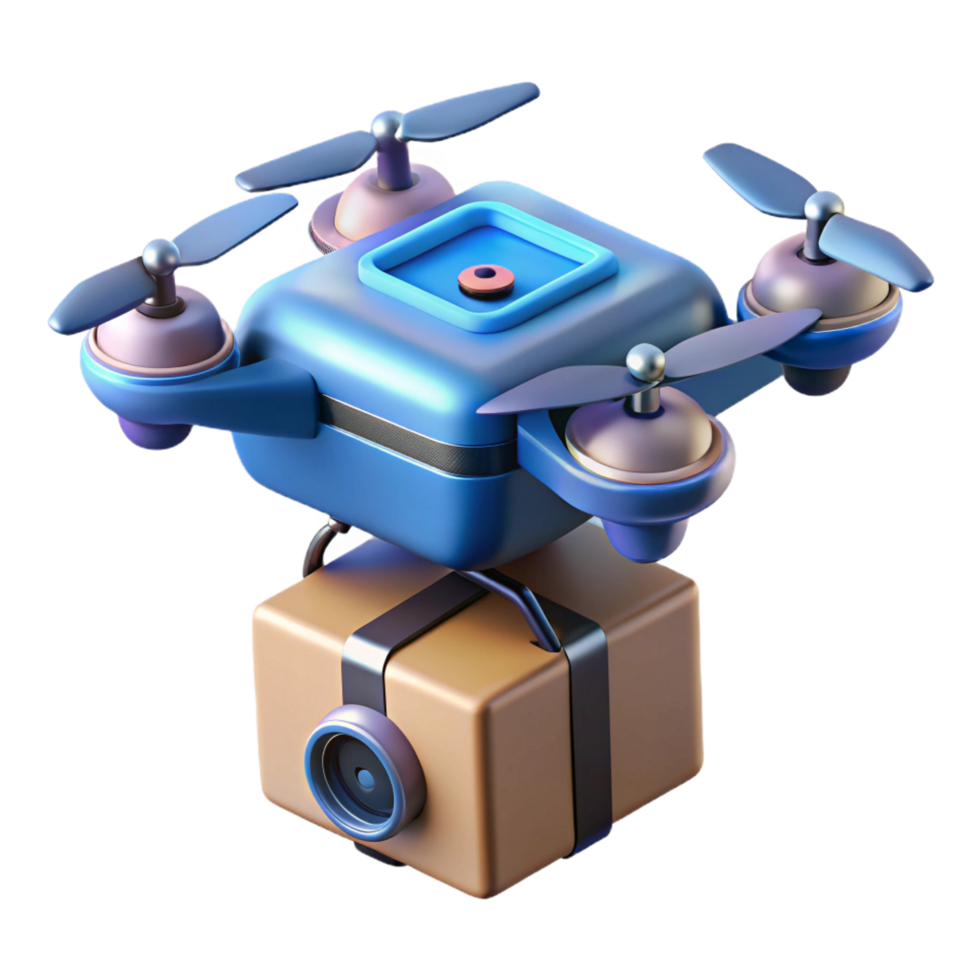 romantic beautiful A futuristic drone delivering a package, sleek design, city backdrop, realistic style, daytime lighting expertly shot png