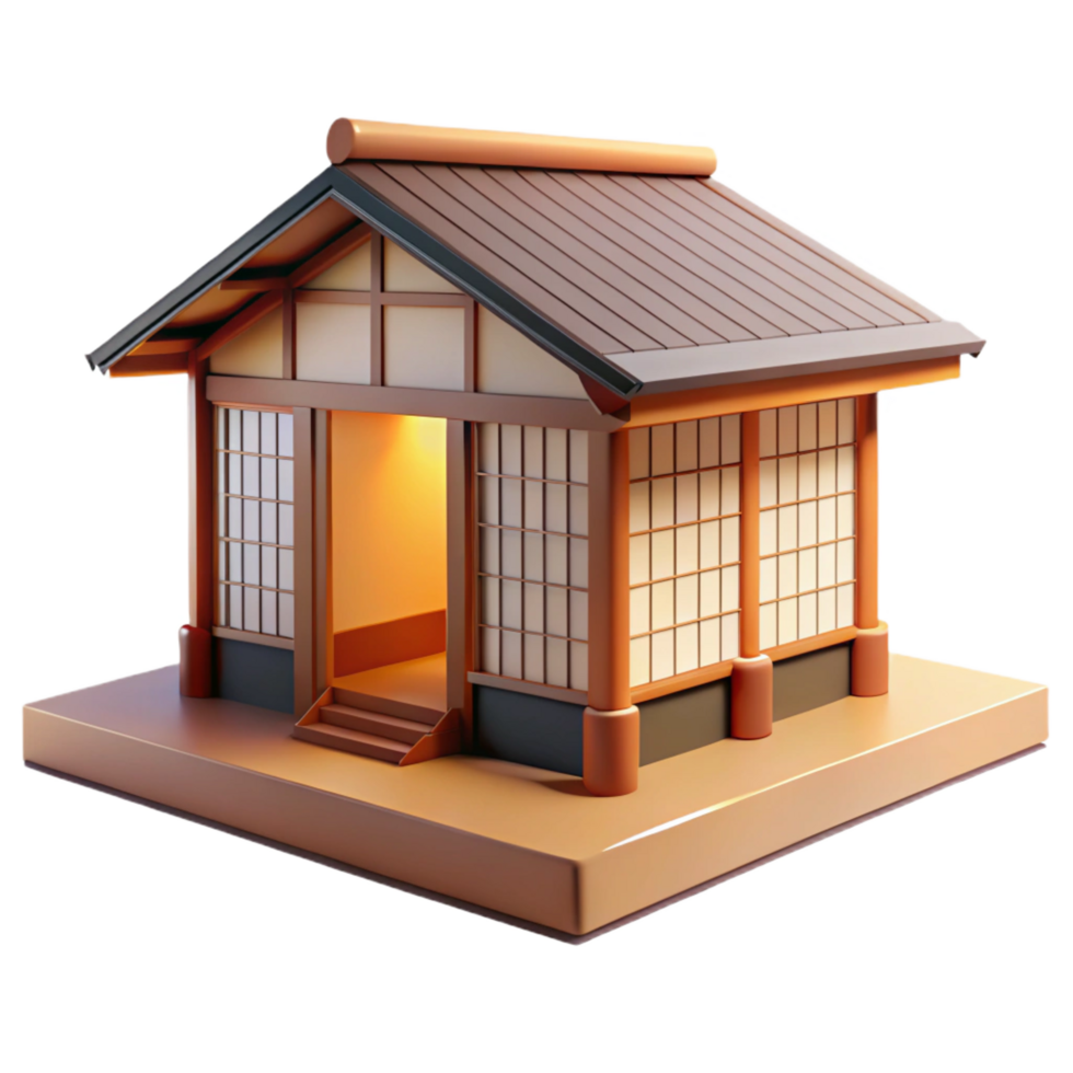 mesmerizing unforgettable A traditional Japanese house with sliding shoji screens, tatami mats, minimalist decor, soft natural light png