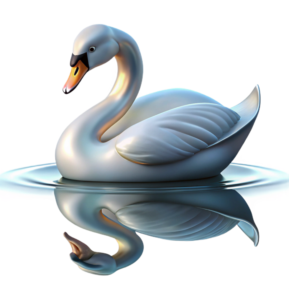 dynamic alluring A graceful swan gliding across a still lake, its reflection shimmering in the water, in a serene, elegant style handcrafted png