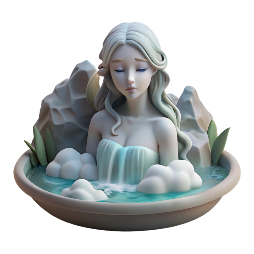 magnificent melancholic creative An ethereal nymph bathing in a waterfall, mist rising, soft lighting, romanticism style premium png