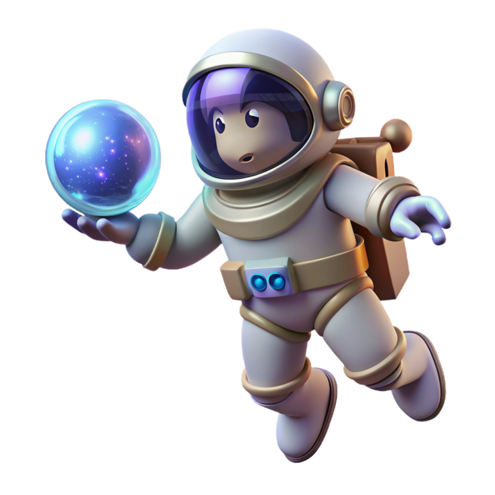 enchanting urban A lone astronaut floating in space, holding a glowing orb of energy, surrounded by distant stars, rendered in a surreal, space art style handcrafted png