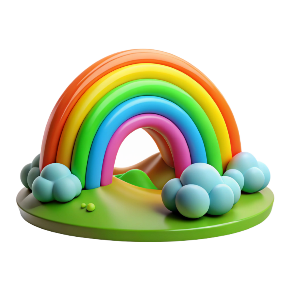 magnificent quintessential A vibrant rainbow arcing over a green valley, after a rain shower, bright and cheerful, cartoon style png