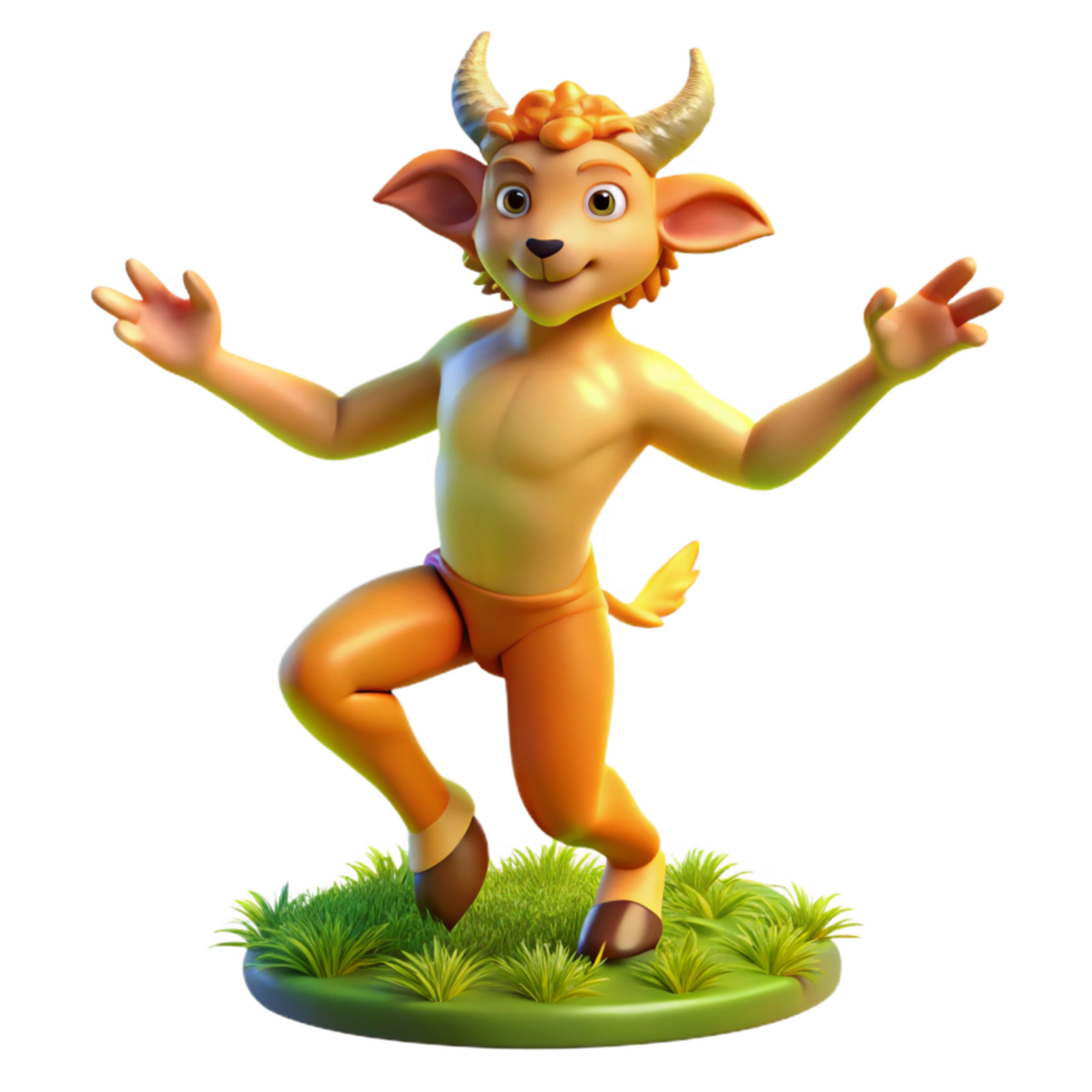 tranquil pristine A playful satyr dancing in a sun drenched meadow, vibrant lighting, Impressionist style professional png