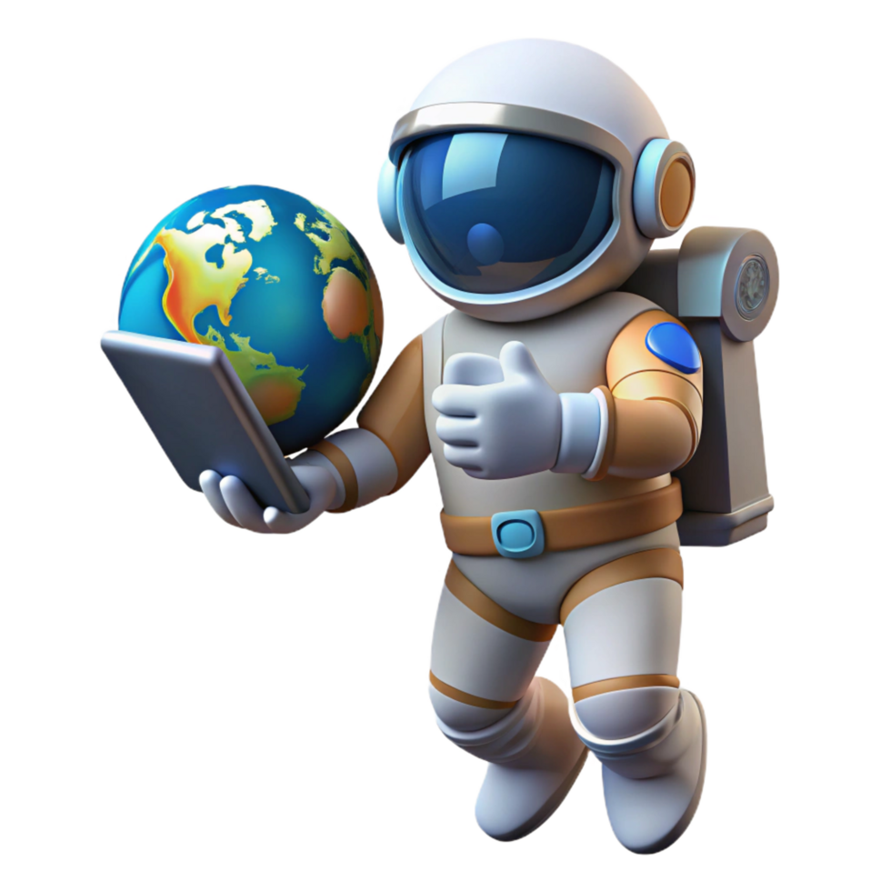 whimsical exquisite A lone astronaut floating in space, holding a transparent tablet displaying a live feed of Earth, realistic style, dramatic lighting authentic png