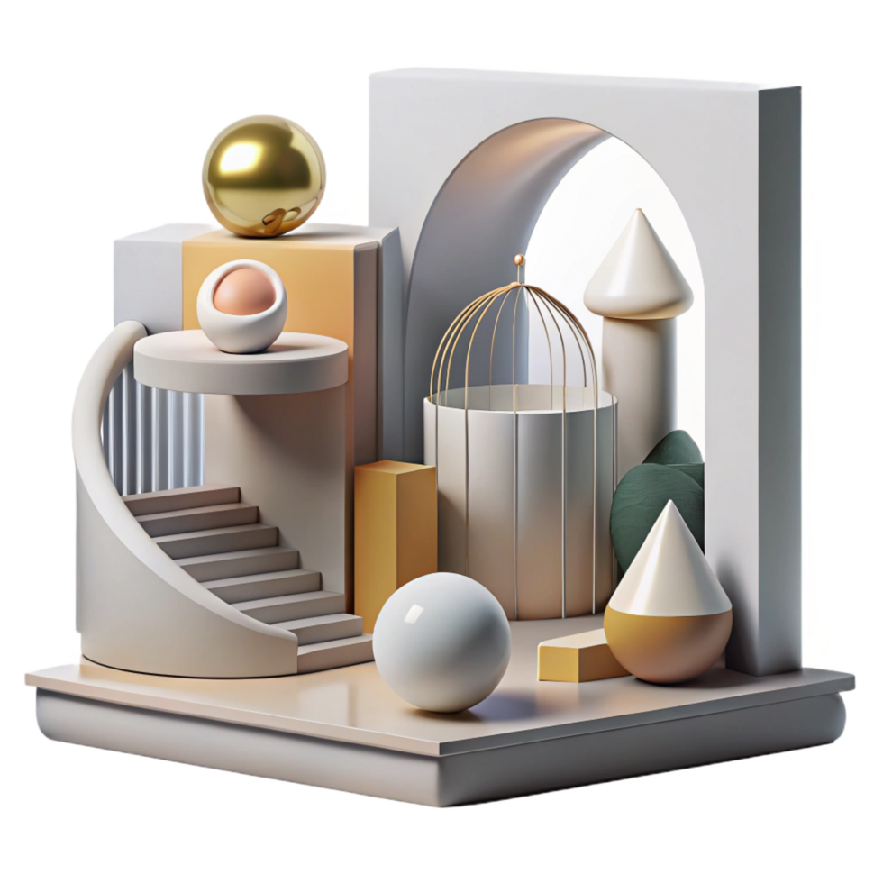 gorgeous unparalleled A modern art museum with abstract sculptures, minimalist design, clean lines and geometric shapes, natural light, sophisticated atmosphere png