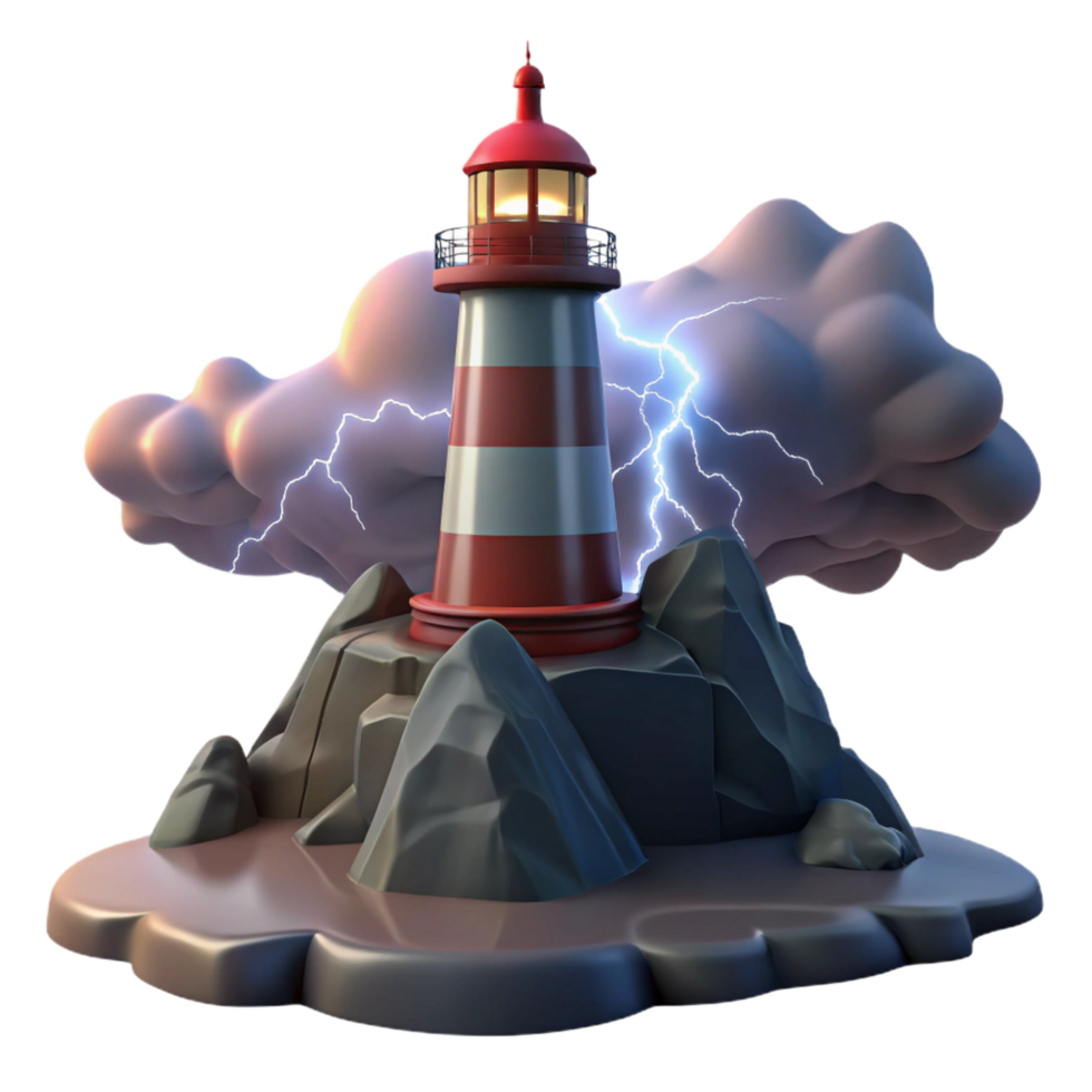 dazzling dramatic coastal A solitary lighthouse perched on a rocky cliff, dramatic storm clouds and lightning, dramatic and moody style ultra HD png