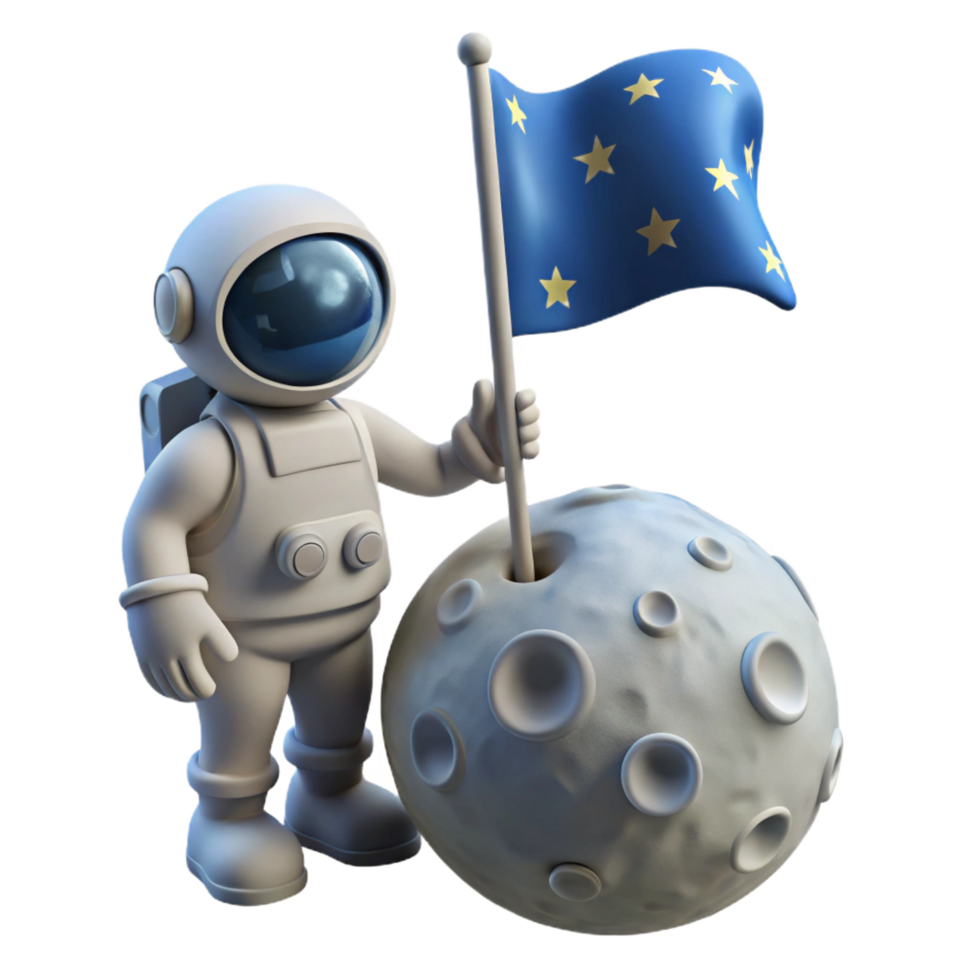 dazzling geometric A lone astronaut planting a flag on a desolate, gray moon, the Earth visible in the distance, lit by the bright, white light of the sun. Photorealistic, historical style original png