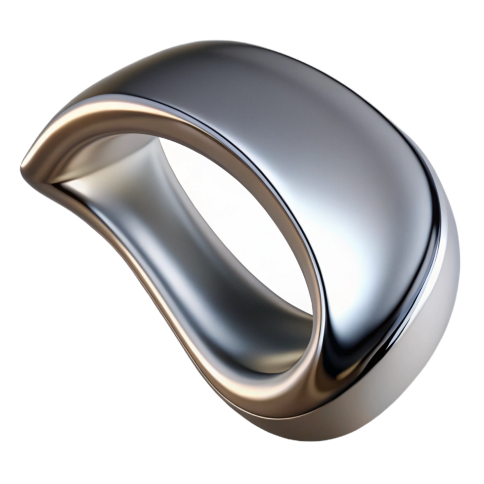 captivating industrial A single, elegant curve, made of polished chrome, reflecting a distorted environment, with realistic lighting, in a minimalist style authentic png