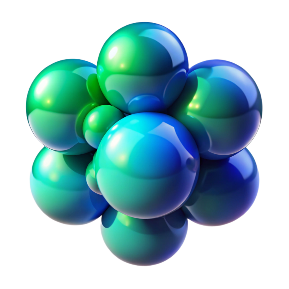 vibrant signature Interlocking, translucent orbs of varying sizes, in a gradient from emerald green to sapphire blue, lit by a single, focused spotlight, in a minimalist style png