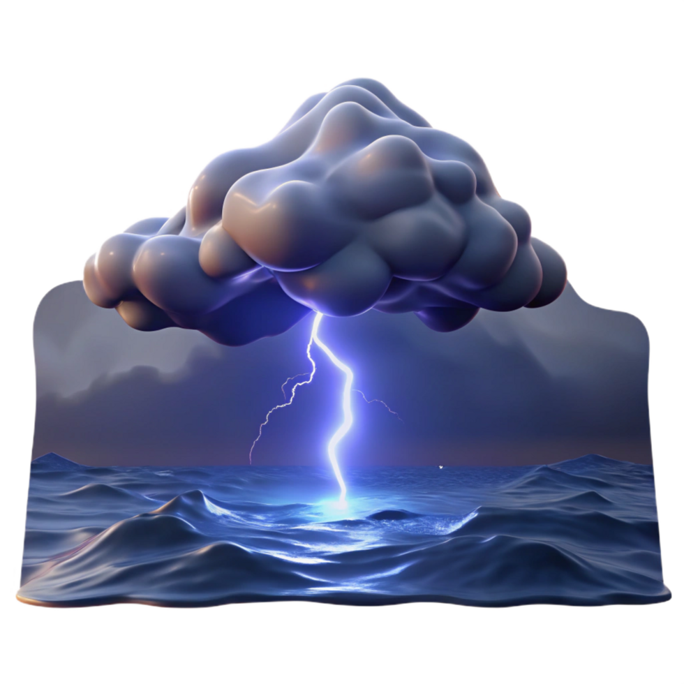 ethereal beautiful A lightning strike over a stormy ocean, dramatic nighttime lighting, powerful and intense style precision png