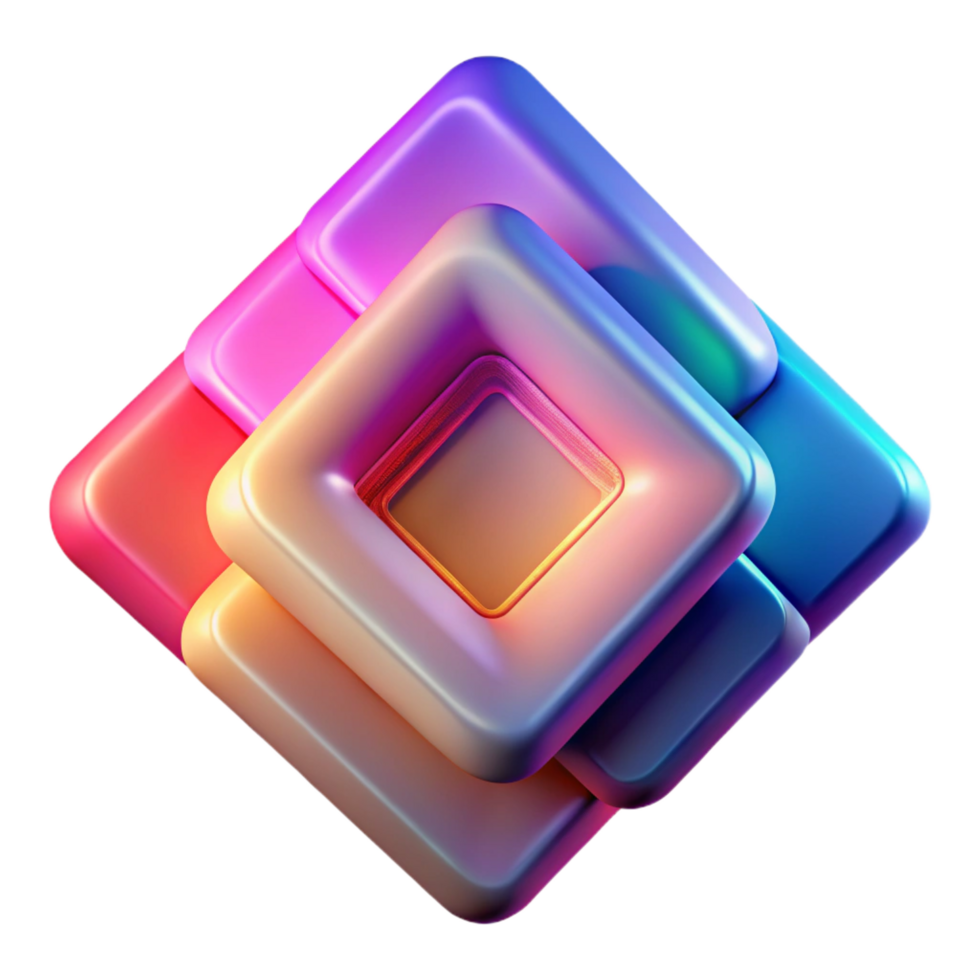 bold elegant A series of overlapping, transparent squares in vibrant, gradient colors, lit by a pulsating, rhythmic light. Synthwave style sharp png
