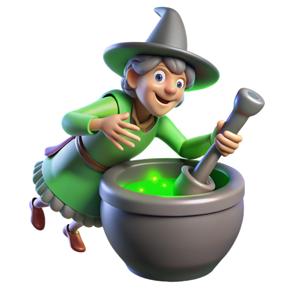 beautiful celebrated A wise Baba Yaga flying in her mortar and pestle, eerie green lighting, Slavic folklore style png