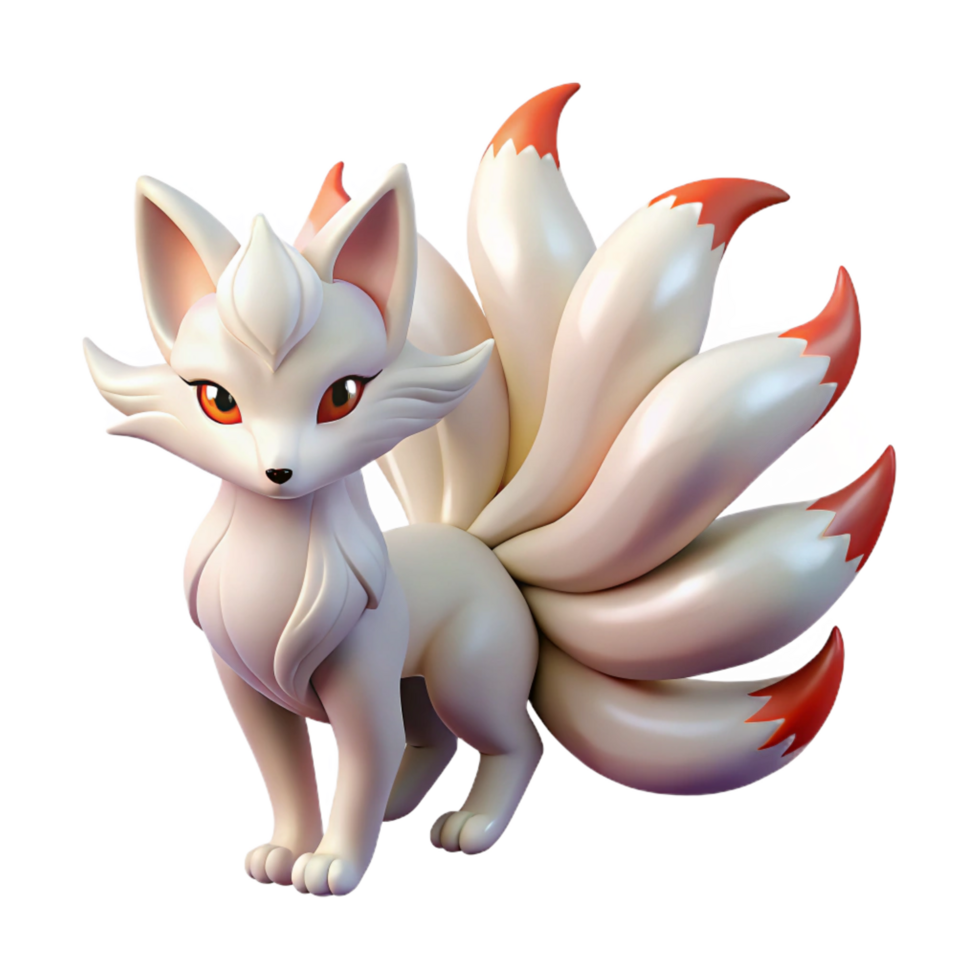 harmonious breathtaking A beautiful kitsune with nine tails, bathed in moonlight, anime style high resolution png