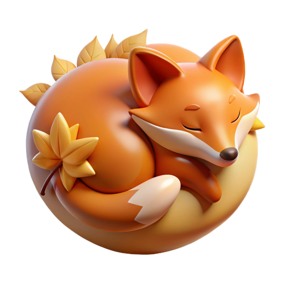 spectacular ethereal futuristic A sleeping fox curled up in a ball, autumn leaves, cozy and warm lighting museum quality png