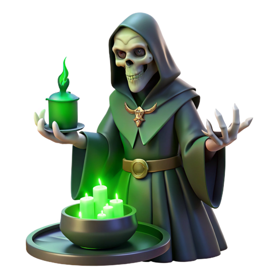 timeless urban A sinister warlock performing a ritual in a dark forest, eerie green lighting, dark fantasy style authentic png