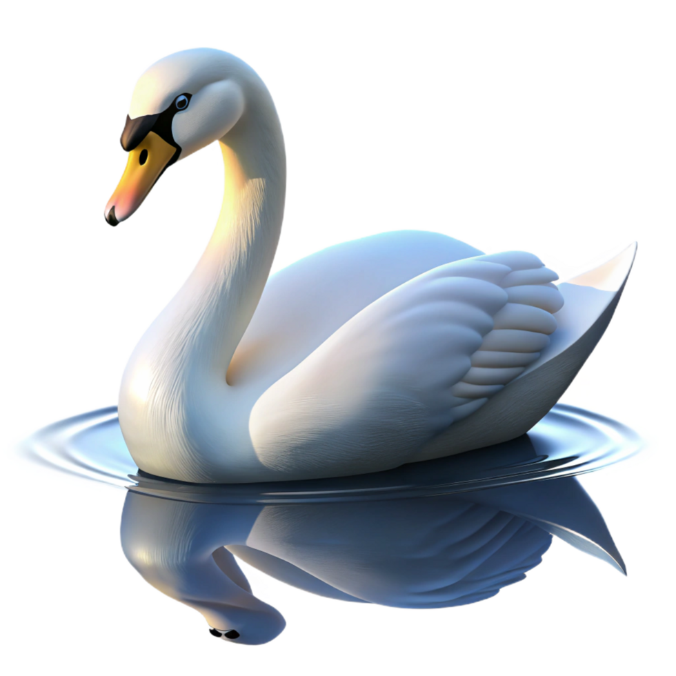 exemplary avant garde A graceful swan gliding across a calm lake, soft, reflective light, serene and elegant style professional png