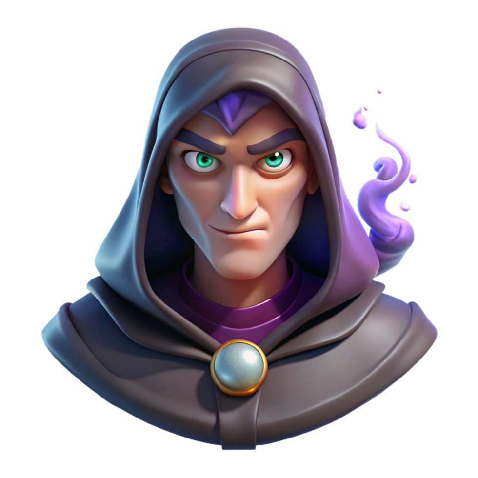 signature classic Portrait of a mysterious fortune teller with a hooded cloak, piercing eyes, and a cryptic expression, lit by candlelight and swirling smoke, in a mystical style 4K png
