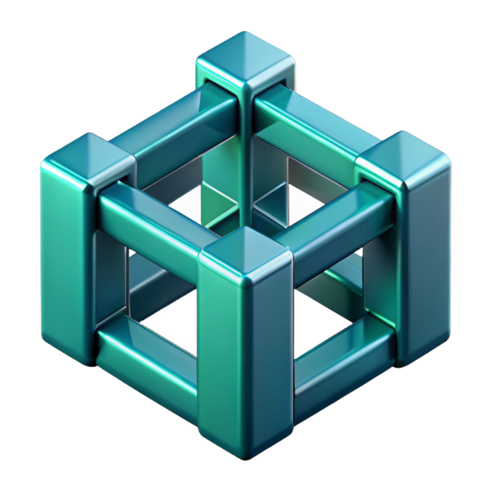 glorious renaissance A dynamic composition of intersecting planes and lines, with a metallic texture and a cool, blue green color scheme. Isometric perspective museum quality png