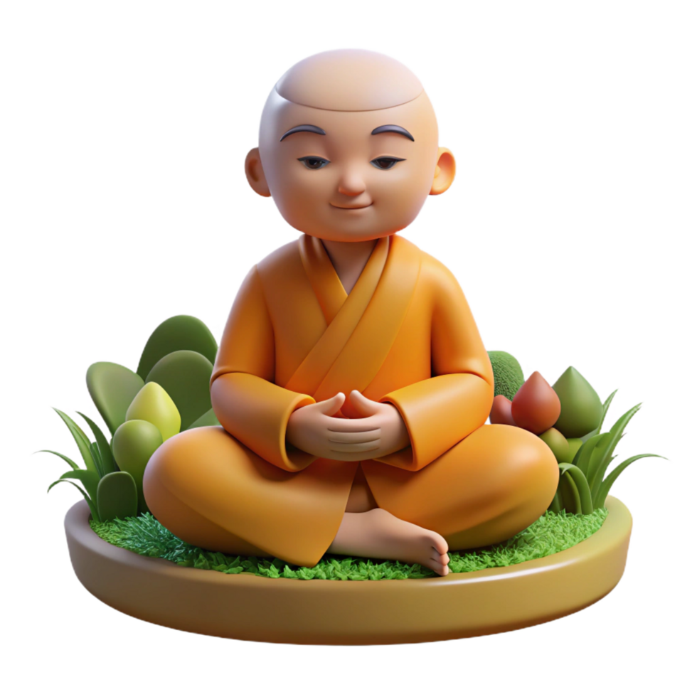 gorgeous organic Portrait of a serene monk meditating in a peaceful garden. Soft, zen lighting. Spiritual art style original png