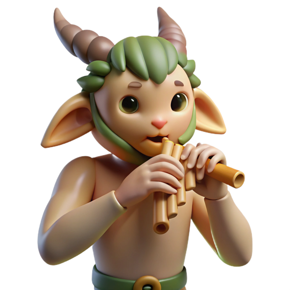 exquisite rare A mischievous satyr playing a pan flute in a sun drenched forest glade, Impressionist style, soft focus png