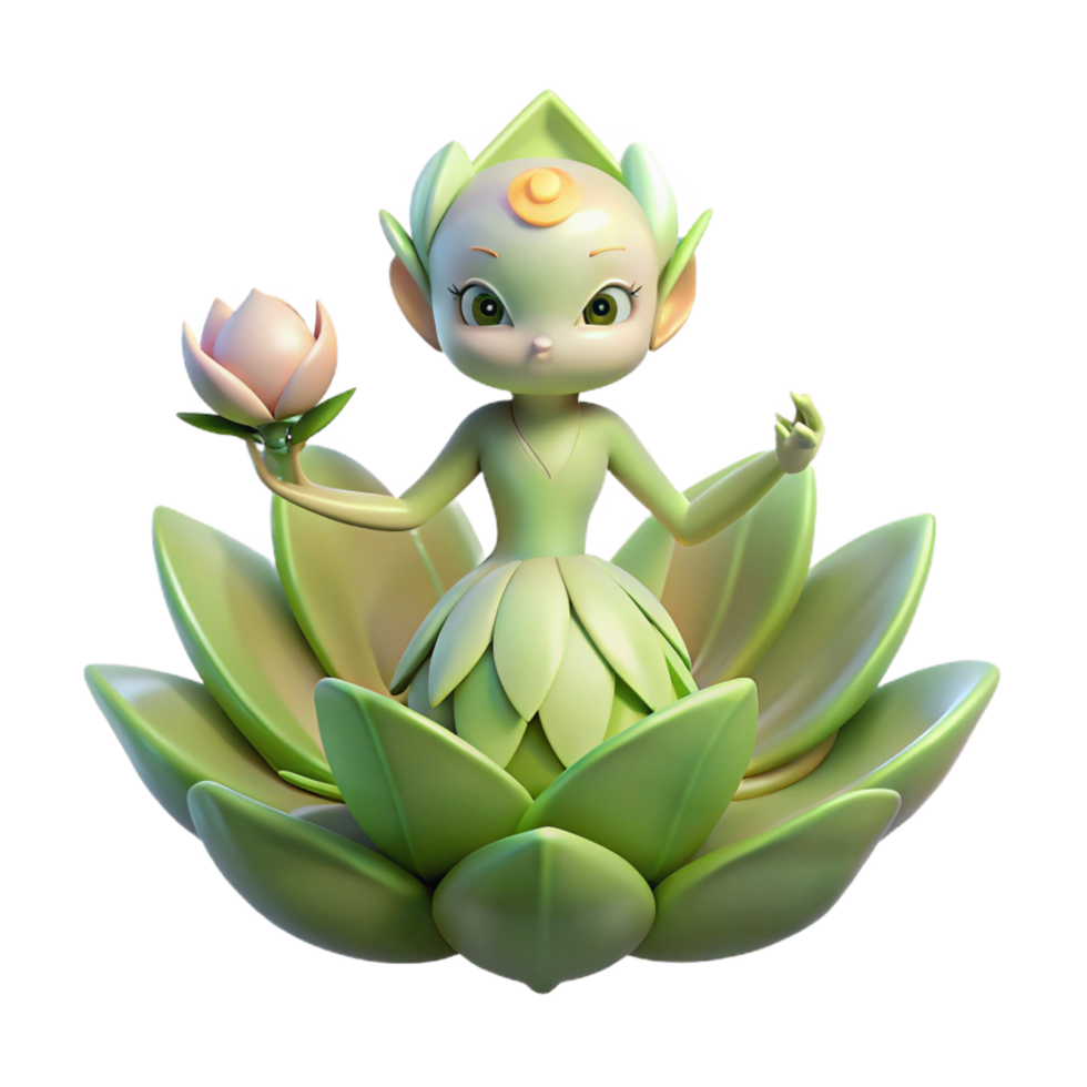 whimsical stunning A serene forest spirit emerging from a blooming flower, soft magical lighting, in a delicate art nouveau style impeccable png