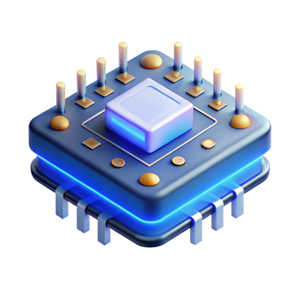 dynamic pristine A single, levitating circuit board with glowing LEDs, intricate traces visible, illuminated by a soft blue light, in a minimalist style crisp png