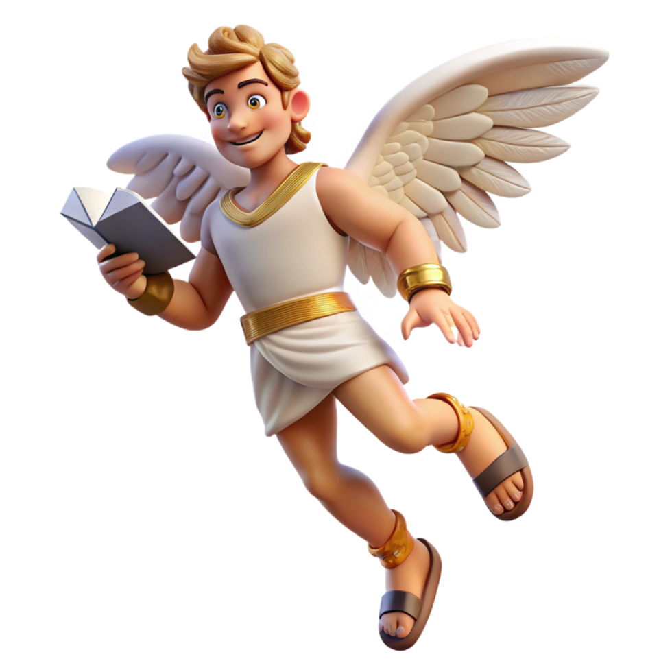 serene tropical A cunning Hermes delivering a message, winged sandals on his feet, classical Greek style, dynamic, active lighting top tier png