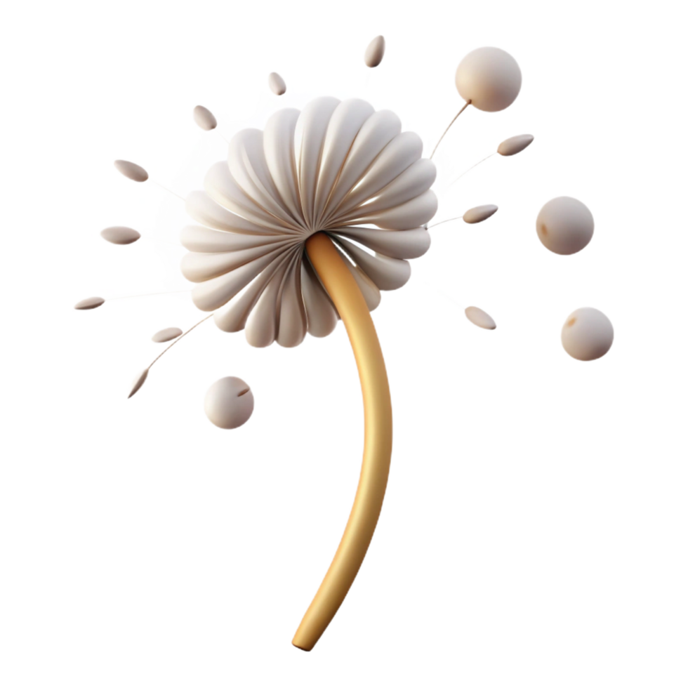 intense pristine A single dandelion seedhead with seeds blowing in the wind, soft afternoon light, whimsical and dreamy, illustrative style fine detail png