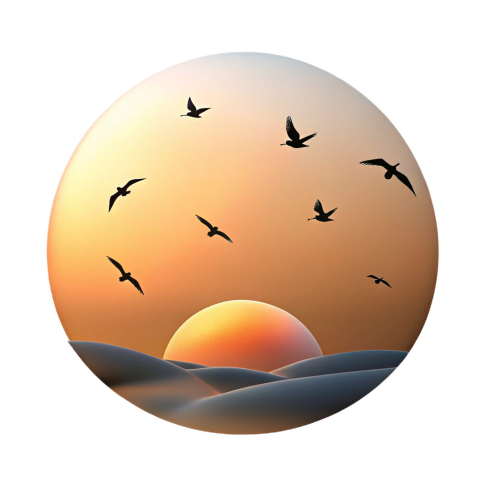intense serene A flock of birds silhouetted against a sunset sky, minimalist style, peaceful scene professional png