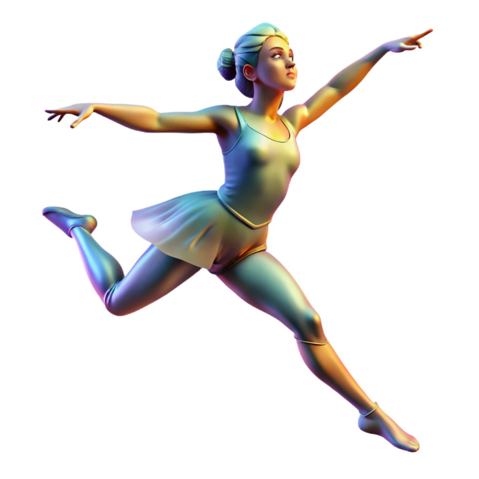 romantic gorgeous Portrait of a graceful dancer mid leap, illuminated by dynamic stage lighting, rendered in the style of an Impressionist painting 4K png