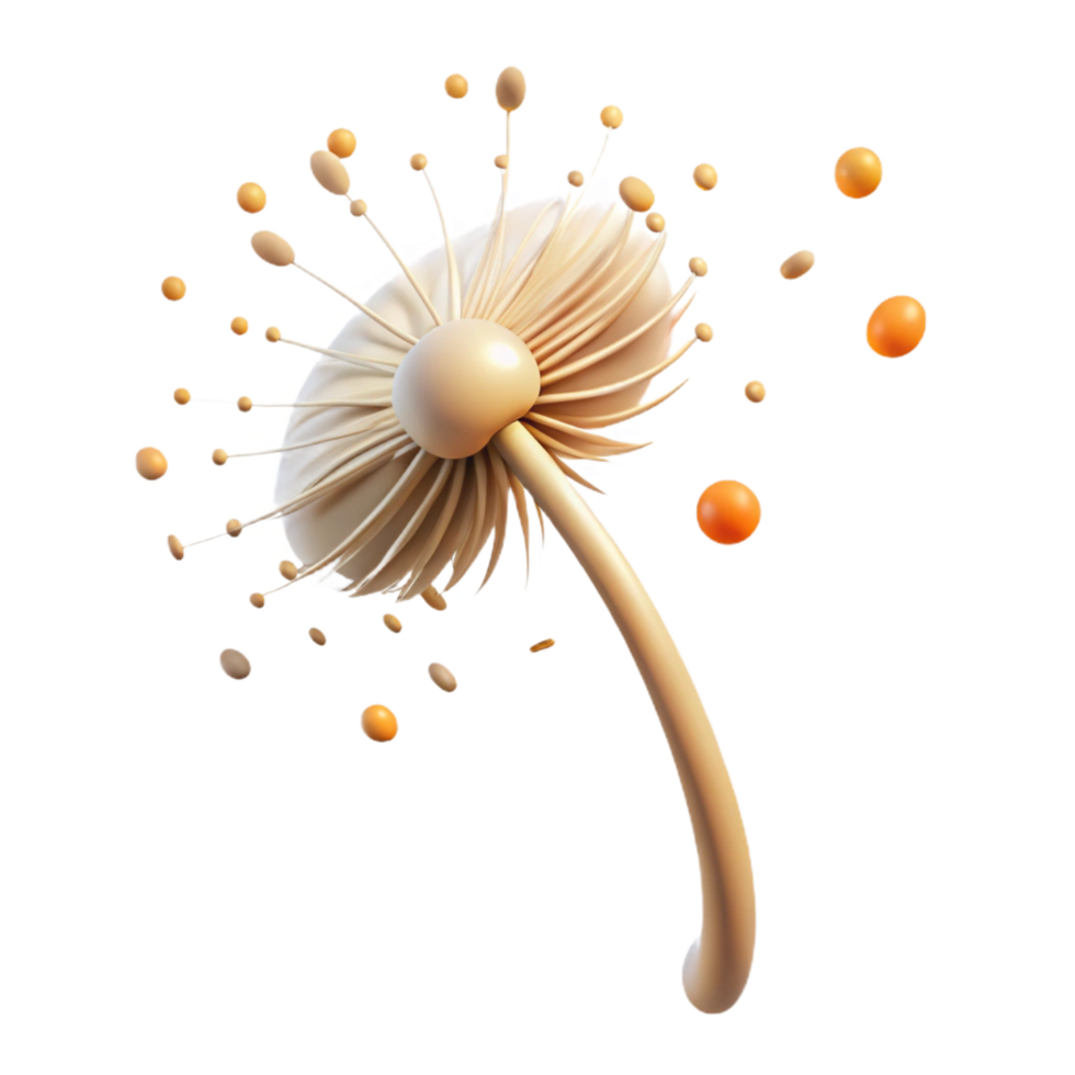 signature impressionist A single dandelion seedhead with seeds blowing in the wind, golden hour lighting, whimsical style ultra HD png