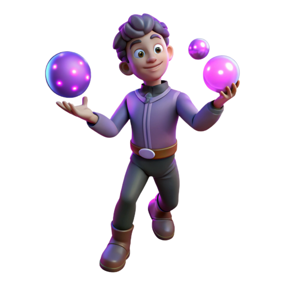 joyful alluring A mischievous imp juggling glowing orbs, neon lighting, cyberpunk style 4K png