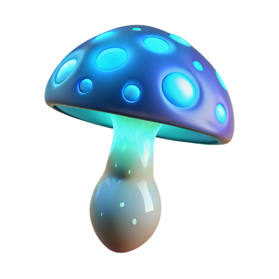 magnificent bold bohemian A glowing mushroom in a dark forest, bioluminescent light, magical and mysterious, sharp png