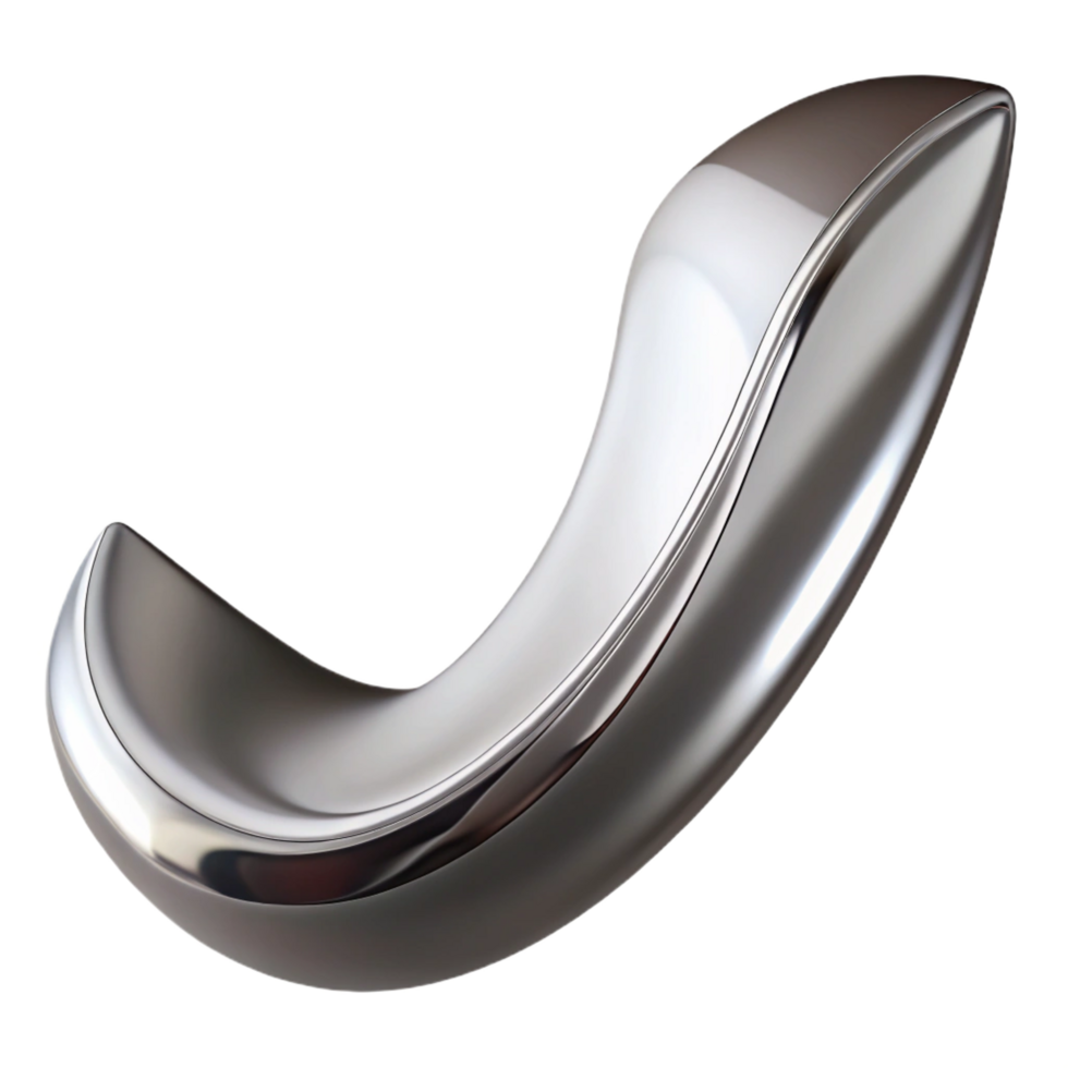 striking impressionist A single, elegant curve, made of polished chrome, reflecting a distorted environment, with realistic lighting, in a minimalist style high quality png
