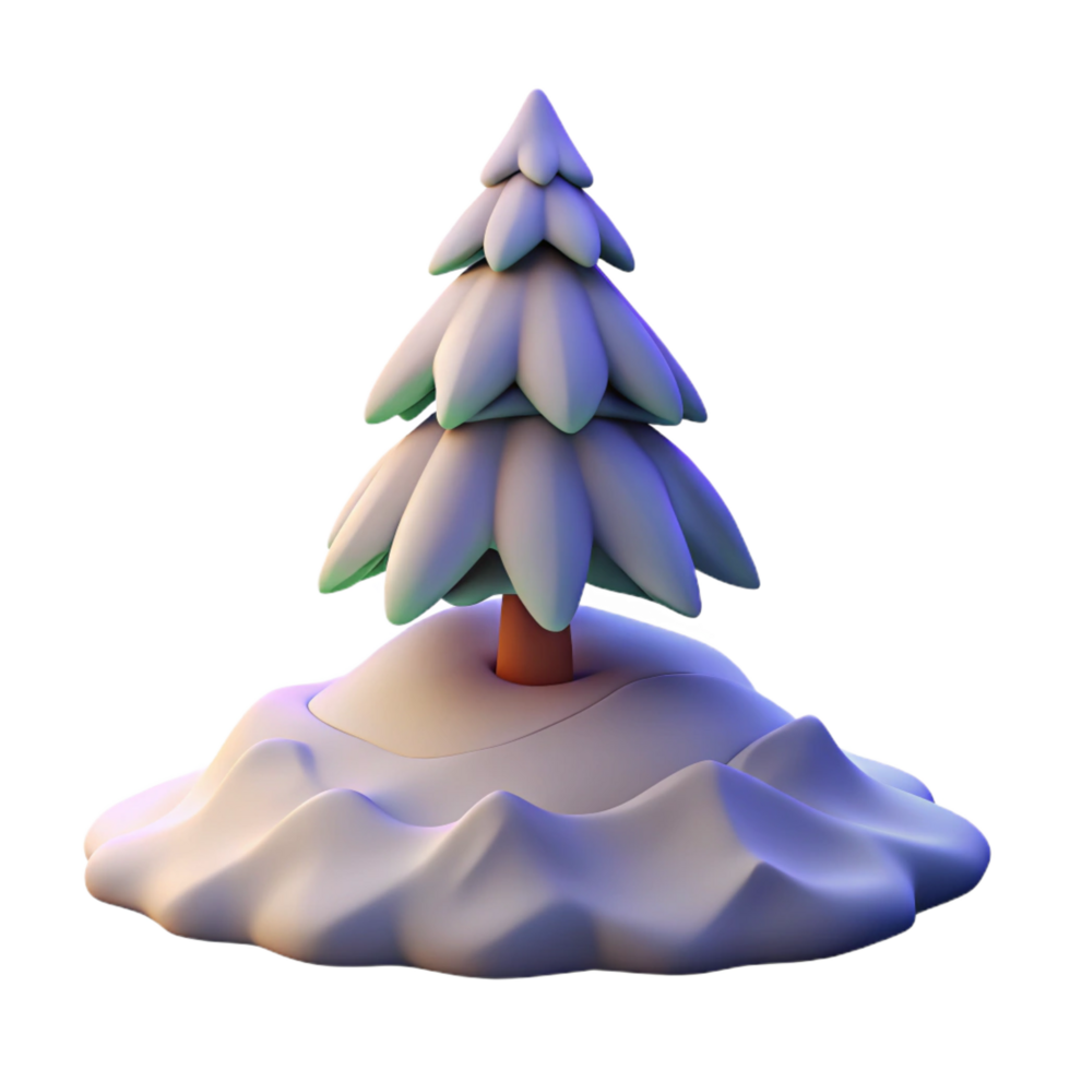 impressive energetic futuristic A snow covered pine tree on a mountain peak, twilight, minimalist style, cool color palette, impeccable png