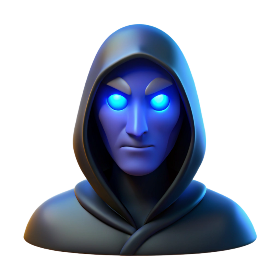 pristine retro Portrait of a mysterious figure shrouded in shadows, with only their piercing blue eyes visible, lit by a single ray of moonlight, surrealist style refined png