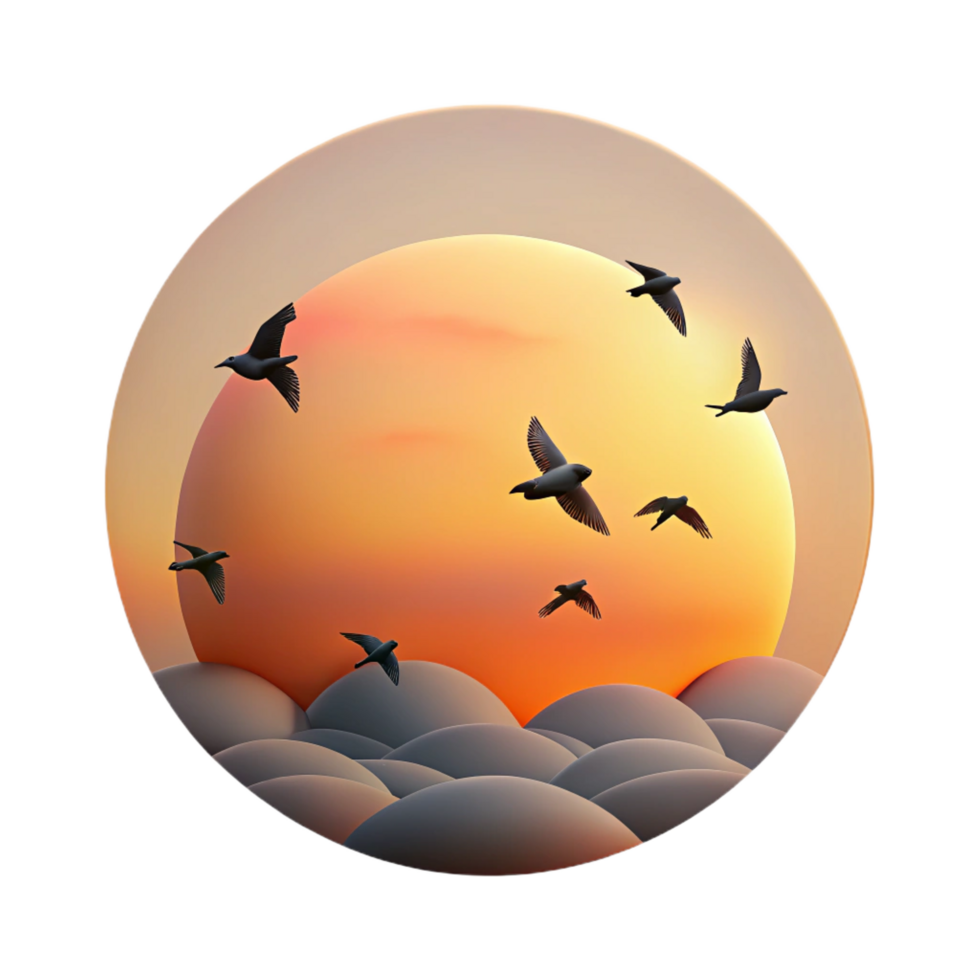 magnificent dreamy modern A flock of birds silhouetted against a sunset sky, minimalist style, peaceful scene elite png